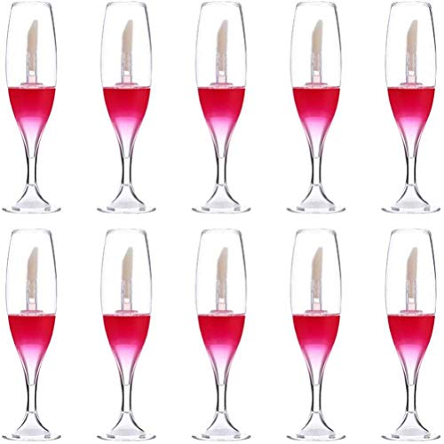 Botella de brillo labial recargable, 10 tubos de brillo labial vacíos de 8 ml, mini tubos creativos de brillo labial en forma de copa de vino, botellas recargables, envases de brillo labial para niñas