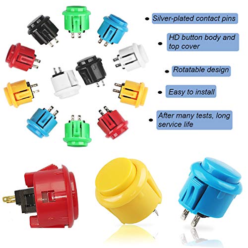 Botones Arcade, Senteen 24pcs Interruptor Arcade 24mm 30mm Botones Iluminados Arcade Conmutables Pulsadores Arcade De Colores Para Push Button Diy Fighting Stick Pc Joystick Juegos Parts