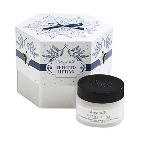 Bottega Verde - Caja de regalo para mujer - Escritorio efecto lifting - Crema facial día con manteca de karité, ácido hialurónico y extracto de flor de loto (50 ml) + caja decorativa