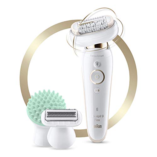 Braun Silk-épil 9 Flex Depiladora Mujer con Cabezal Flexible y Tecnología SensoSmart, Mango Antideslizante, Inalámbrica, 9020, Blanco/Dorado