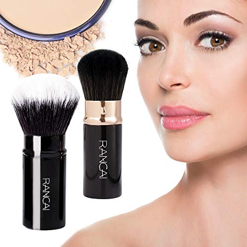 Brocha de Maquillaje Retráctil Profesional Pinceles de Maquillaje Cepillo de Cosmetica Portátil Retractable Brocha Colorete Ideal para Aplicar Productos de Maquillaje y Polvos 2 Piezas (Negro)