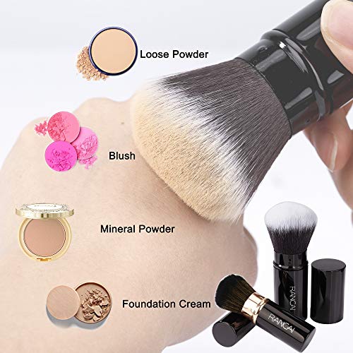 Brocha de Maquillaje Retráctil Profesional Pinceles de Maquillaje Cepillo de Cosmetica Portátil Retractable Brocha Colorete Ideal para Aplicar Productos de Maquillaje y Polvos 2 Piezas (Negro)