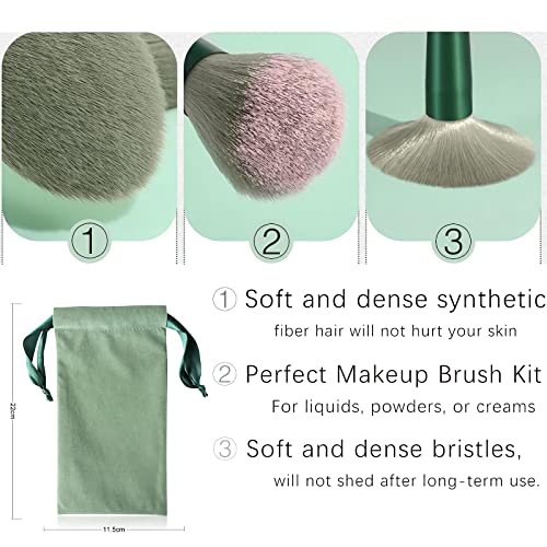 Brochas de Maquillaje ACTTGGJ 18 Piezas Set de Brochas de Maquillaje Profesional Synthetic Kabuki Premium Pinceles de Maquillaje Verde para Base Polvos Colorete Contorno con Bolsa de Cosméticos