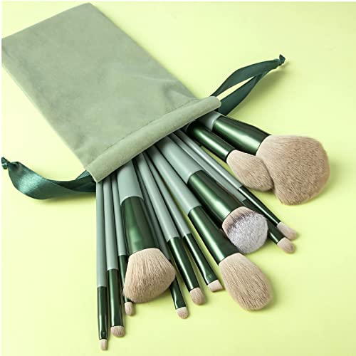 Brochas de Maquillaje ACTTGGJ 18 Piezas Set de Brochas de Maquillaje Profesional Synthetic Kabuki Premium Pinceles de Maquillaje Verde para Base Polvos Colorete Contorno con Bolsa de Cosméticos