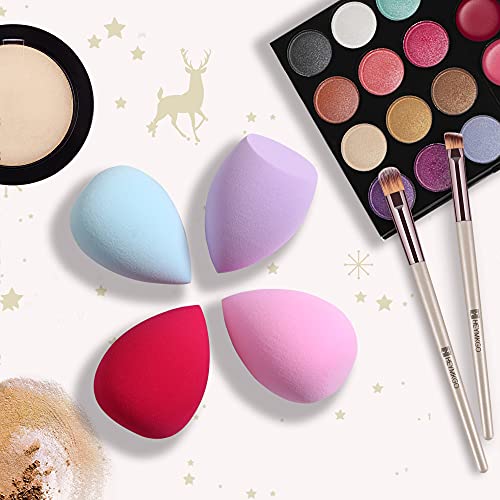 Brochas de maquillaje HEYMKGO 12PCS + 4 Esponjas de maquillaje Champagne Gold Juegos de brochas de maquillaje profesional Brocha de base Polvo de rubor Juego de brochas de maquillaje de ojos