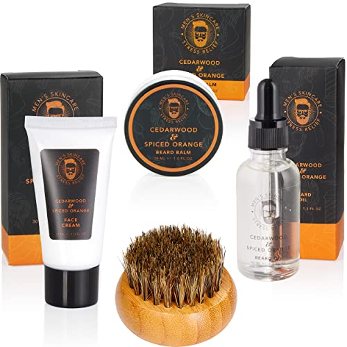 BRUBAKER Kit de 9 Piezas para el Cuidado de la Barba y la Cara con Champú, Aceite, Bálsamo, Cepillo, Crema para la Cara, Pelar, Peine, Tijeras, Guante para Lavar - Regalos para Hombres