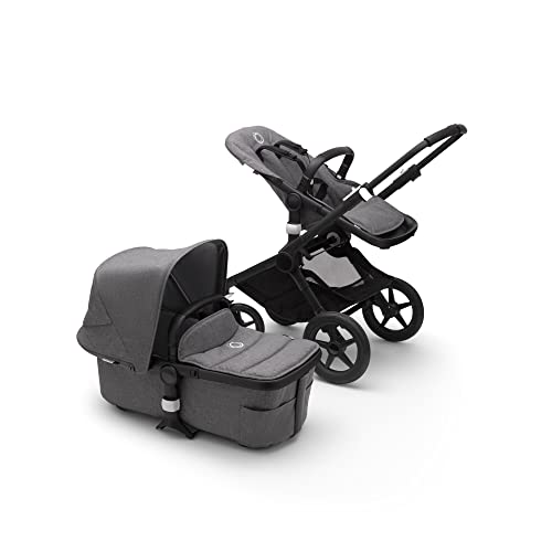 Bugaboo Fox 2, Lo último en sistemas de viaje 2 en 1: carrito ligero, carrito confort y capazo, maniobrable, desde el nacimiento y hasta los 4 Años, chasis en negro y capota gris melange