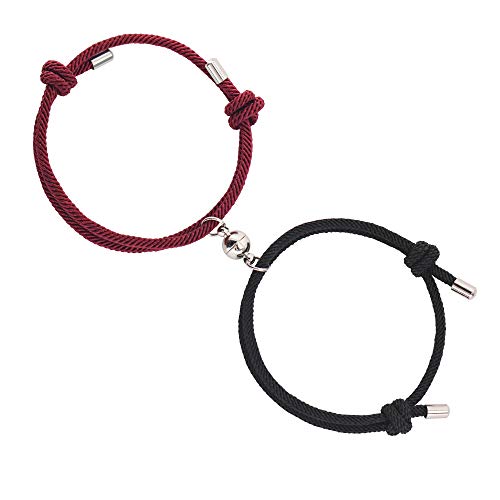 BUREI Pulseras de Pareja,Pulseras Magnéticas para Parejas Hebilla Magnética Personalizada Pulsera de Cuerda Trenzada Ajustable Pareja Pulsera de Amistad Pulsera de Pareja