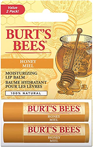 Burt's Bees Bálsamo labial hidratante de origen 100 % natural, pack dos por uno de miel con cera de abejas, 2 tubos en caja de blíster