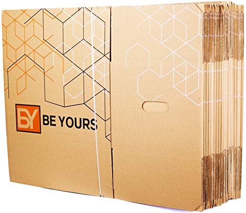 BY BE YOURS Pack 20 Cajas Cartón Mudanza Grandes con asas - 50x30x30 cm en Cartón Doble - Cajas Mudanza Ultra Resistentes - Fabricadas en España