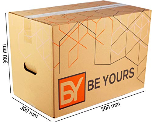 BY BE YOURS Pack 20 Cajas Cartón Mudanza Grandes con asas - 50x30x30 cm en Cartón Doble - Cajas Mudanza Ultra Resistentes - Fabricadas en España