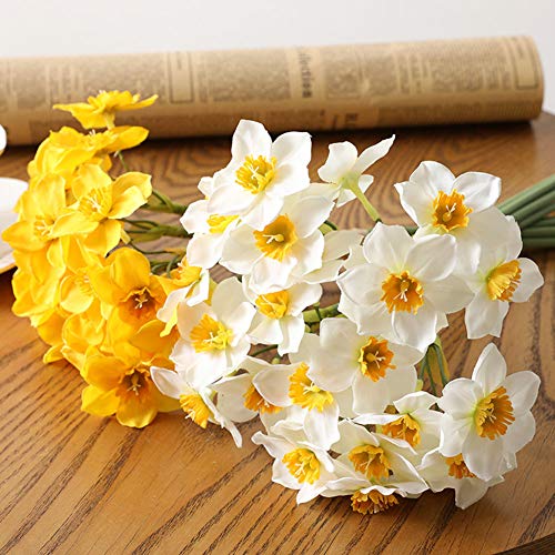 BYHUACN 12 flores de narcisos artificiales, narcisos artificiales, arreglo de flores de seda, primavera para decoración del hogar