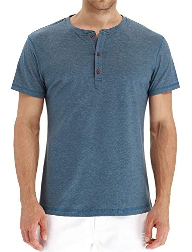 Cabeen Camiseta de Manga Corta para Hombre Verano Henley Casual T-Shirt Cuello Redondo con Botones