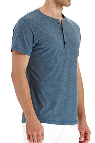 Cabeen Camiseta de Manga Corta para Hombre Verano Henley Casual T-Shirt Cuello Redondo con Botones