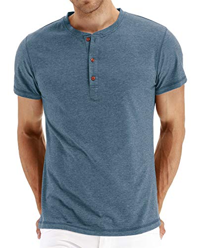 Cabeen Camiseta de Manga Corta para Hombre Verano Henley Casual T-Shirt Cuello Redondo con Botones