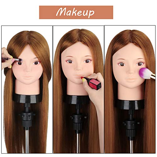 Cabeza de Maniquí, MYSWEETY 20" 50% Cabello Humano Real Practicas Formación Muñeca De La Cosmetología Práctica Maniquí Muñeca Para Peluquería con Abrazadera De Mesa + Accesorios de Peinado DIY