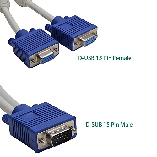 Cable del Divisor de VGA, 15Pin 1 varón a 2 Hembra Cable de convertidor del Monitor del Adaptador de Y para el proyector Video TV de la computadora de la PC