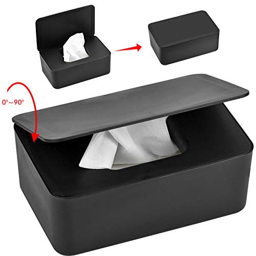 Caja Toallitas, Dispensador de Toallitas Humedas Bebé con Tapa Sellada para Servilletas y Toallitas Húmedas - Negro