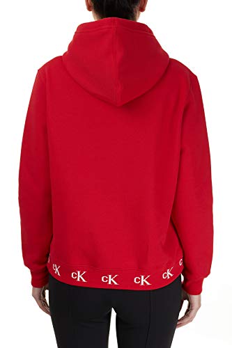 Calvin Klein CK Logo Trim Hoodie Suéter, Red Hot, S para Mujer