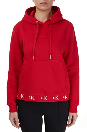 Calvin Klein CK Logo Trim Hoodie Suéter, Red Hot, S para Mujer