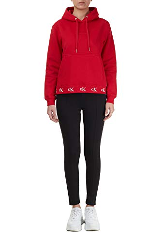 Calvin Klein CK Logo Trim Hoodie Suéter, Red Hot, S para Mujer