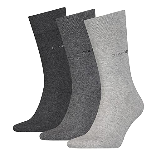 Calvin Klein Combed Flat Knit Men's Crew Socks-Calcetines para Hombre (3 Unidades) clásicos, Gris, Talla única