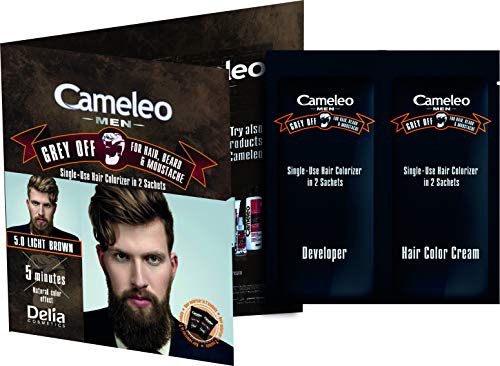 Cameleo Men Color Cream Grey OFF Colorizador de un solo uso en 2 sobres para cabello, barba y bigote 5 min. Efecto de color natural! 0% Parabenos Amoníaco PPD (Marrón claro)