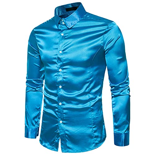 Camisa De Los Hombres Cómoda Casual Color Sólido Brillante Nueva Camisa De Solapa Primavera Y Otoño Manga Larga Tendencia Camisa De Boda Hombres