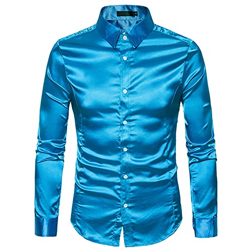 Camisa De Los Hombres Cómoda Casual Color Sólido Brillante Nueva Camisa De Solapa Primavera Y Otoño Manga Larga Tendencia Camisa De Boda Hombres