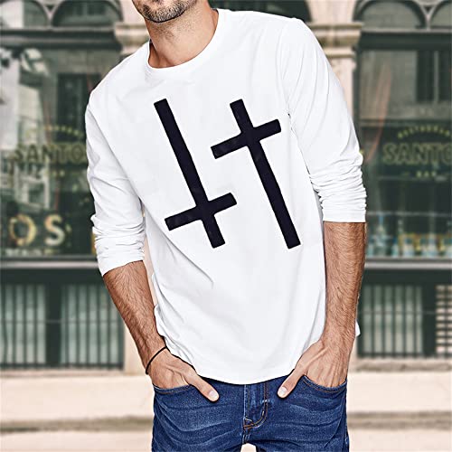 Camiseta Hombre Primavera Otoño Unisex Ligero Delgado Transpirable Manga Larga Shirt Regular Fit Cuello Redondo Estilo Callejero Tendencia Estampado Casual All-Match Pareja Base Shirt G-D07 XXL