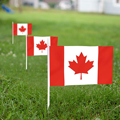 Canada Stick Flag, ANLEY Mini bandera canadiense de 5x8 pulgadas (12 X 20 cm) con poste sólido blanco de 12 "(30 cm) - Color vivo y resistente a la decoloración - Banderas de palo manuales