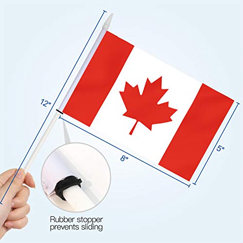 Canada Stick Flag, ANLEY Mini bandera canadiense de 5x8 pulgadas (12 X 20 cm) con poste sólido blanco de 12 "(30 cm) - Color vivo y resistente a la decoloración - Banderas de palo manuales