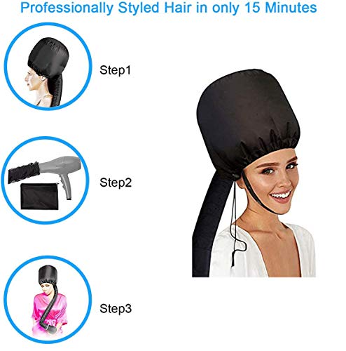 Capucha para Secador de Pelo, Gorra de Secado de Pelo ortátil,Gorro tipo casco para secar el pelo con elástico para conectar al secador para el Cuidado de las Condiciones Profundas-negro