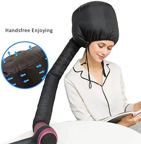 Capucha para Secador de Pelo, Gorra de Secado de Pelo ortátil,Gorro tipo casco para secar el pelo con elástico para conectar al secador para el Cuidado de las Condiciones Profundas-negro