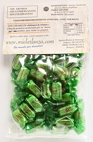 Caramelos de miel y propóleo. Bolsa de 200 gr. Sin aromas, conservantes ni colorantes artificiales. Artesanía natural del Valle de Arlanza.