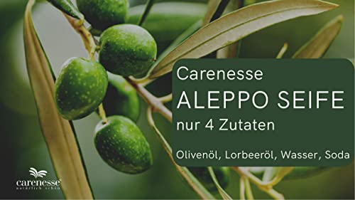 Carenesse Jabón Alepo Paquete de 5, 60% de aceite de oliva y 40% de aceite de laurel, receta tradicional, cortada a mano, sin colorante y perfumes artifical, 100% vegetal, jabón natural, 900-950 g