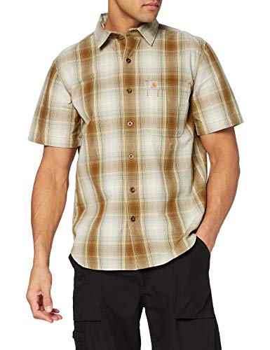 Carhartt Essential Plaid Shirt Work Utility Button Down - Camiseta de manga corta, Nuez Oiled, XXL para Hombre