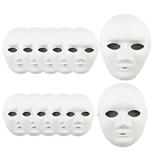 Carnavalife, 12 Máscaras Blancas para Pintar, Máscara de Pulpa en Blanco, DIY, Accesorio ideal para Disfraces de Carnaval, Halloween, Cosplay, Fiestas （Hombre*6 Mujer*6）