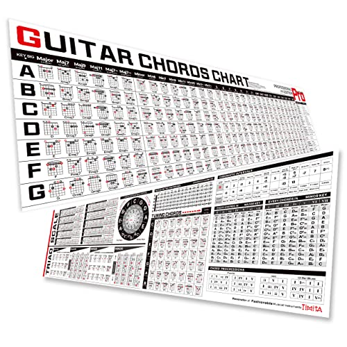 Carta de acordes de guitarra de profesión acordes escala tríadas melodía, guitarrista y maestro, dos cartas de acordes de guitarra laminadas para guitarra acústica eléctrica