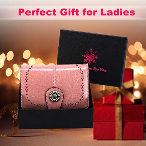 Cartera Mujer Mediana Bloqueo RFID Billeteras Mujer Piel Autentica con Cremallera, Gran Capacidad Billetera Monedero Mujer con Portafoto, Carteras Elegante Mujer con Correa Muñeca 13 Tarjetas (Rosa)