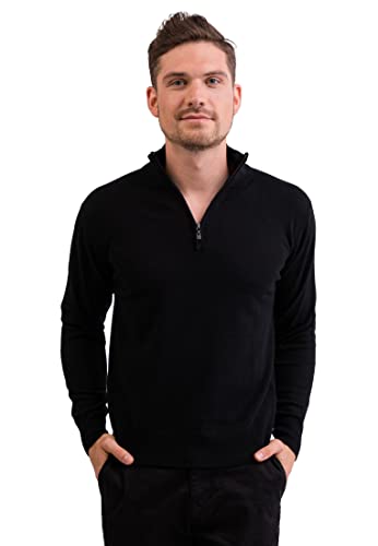 CASH-MERE.CH Jersey | Sudadera de Cuello con Cremallera para Hombre 100% De Cachemira (Negro, S)