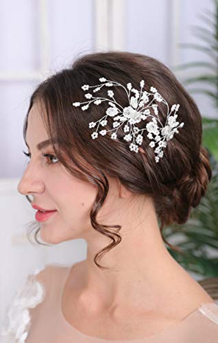 Cathercing - Pasadores de pelo para novia, color blanco para mujer, accesorios para el pelo de novia, bohemio, accesorio para el pelo de plata, para bodas, fiestas, regalos de graduación (2 unidades)