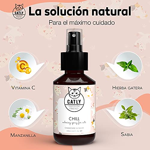 Catly Spray Tranquilizante para Gatos - Efecto Calmante y Relajante Gatos, Ideal para Viajes - Catnip Spray Antiestres Gatos - Relajante para Gatos, Alternativa Natural a Feromonas para Gatos, 100ml