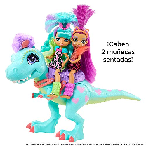 Cave Club Muñeca Rockelle con Mascota Dinosaurio Azul, Conjunto con Accesorios para niños y niñas +4 años (Mattel GTL69)