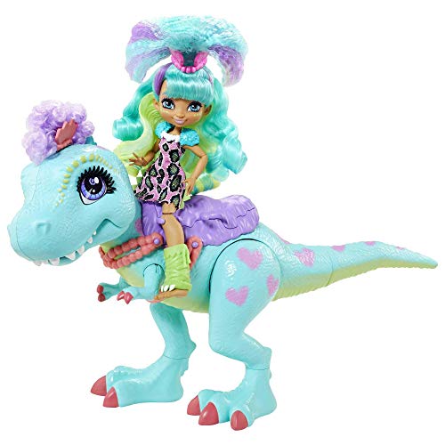 Cave Club Muñeca Rockelle con Mascota Dinosaurio Azul, Conjunto con Accesorios para niños y niñas +4 años (Mattel GTL69)