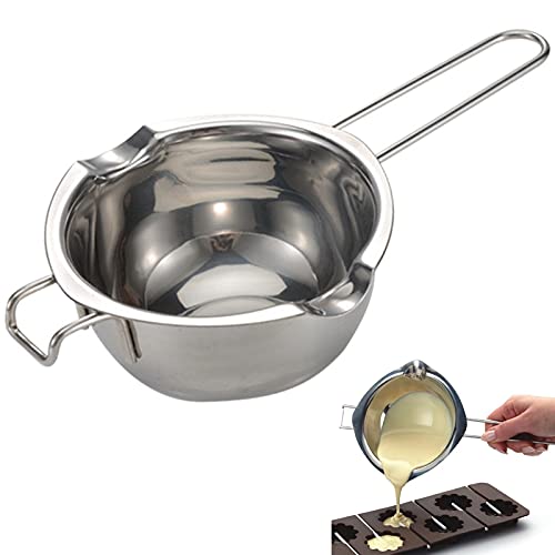 Cazo Baño María 600ml Olla de Derretir de Acero Inoxidable Olla para Baño María Recipiente Fundir Chocolate Melting Pot para Derretir Chocolate, Dulces, Mantequilla, Queso y Velas Plata