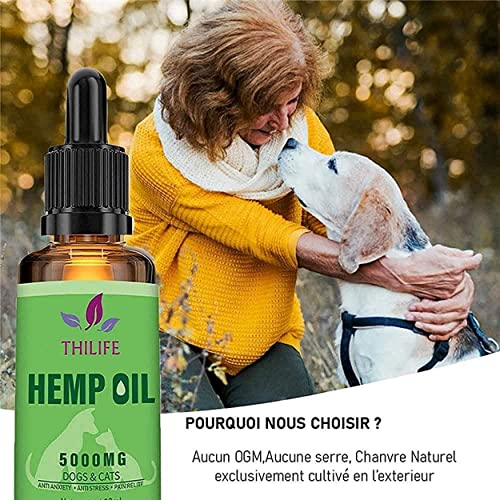 Cbd,Aceite de cáñamo orgánico perro y gato 5000 mg, 30 Ml con Omega 3/6/9 para mascotas. | Antiestrés, reduce la ansiedad y mejora el sueño. Prensado en frío