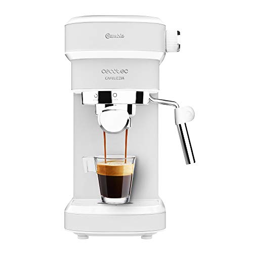 Cecotec Cafetera Express Cafelizzia 790 White. 1350 W, Sistema de rápido Calentamiento, 20 Bares, Modo Auto para 1 y 2 cafés, Vaporizador orientable, Depósito 1,2 litros