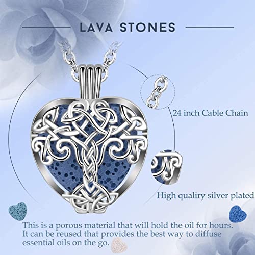 CELESTIA Collar de Difusor de Aceite Esencial para Mujer, Colgante Plateado de árbol de la Vida, 7 Piedras de Lava, Joyería de Aromaterapia