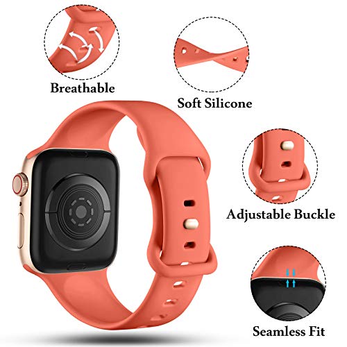 CeMiKa Compatible con Apple Watch Correa 38mm 40mm 41mm 42mm 44mm 45mm, Deportivas de Silicona Correas de Repuesto Compatible con iWatch SE Series 7 6 5 4 3 2 1, 38mm/40mm/41mm-M/L, Coral